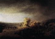 Rembrandt Peale Landscape with a Long Arched Bridge oil on canvas